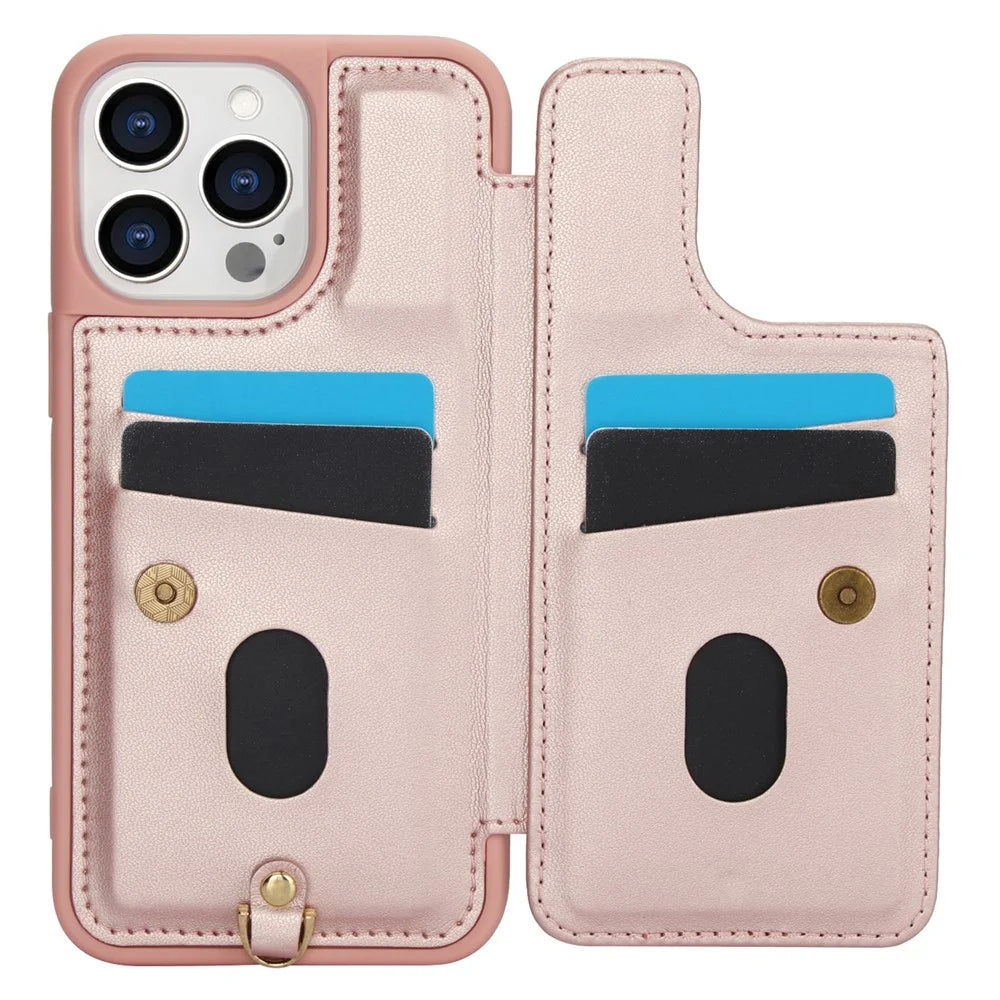 SY-001 For iPhone 15 Pro Case Card Slots Leather Coated TPU Flower Phone Cover - Pink - 2