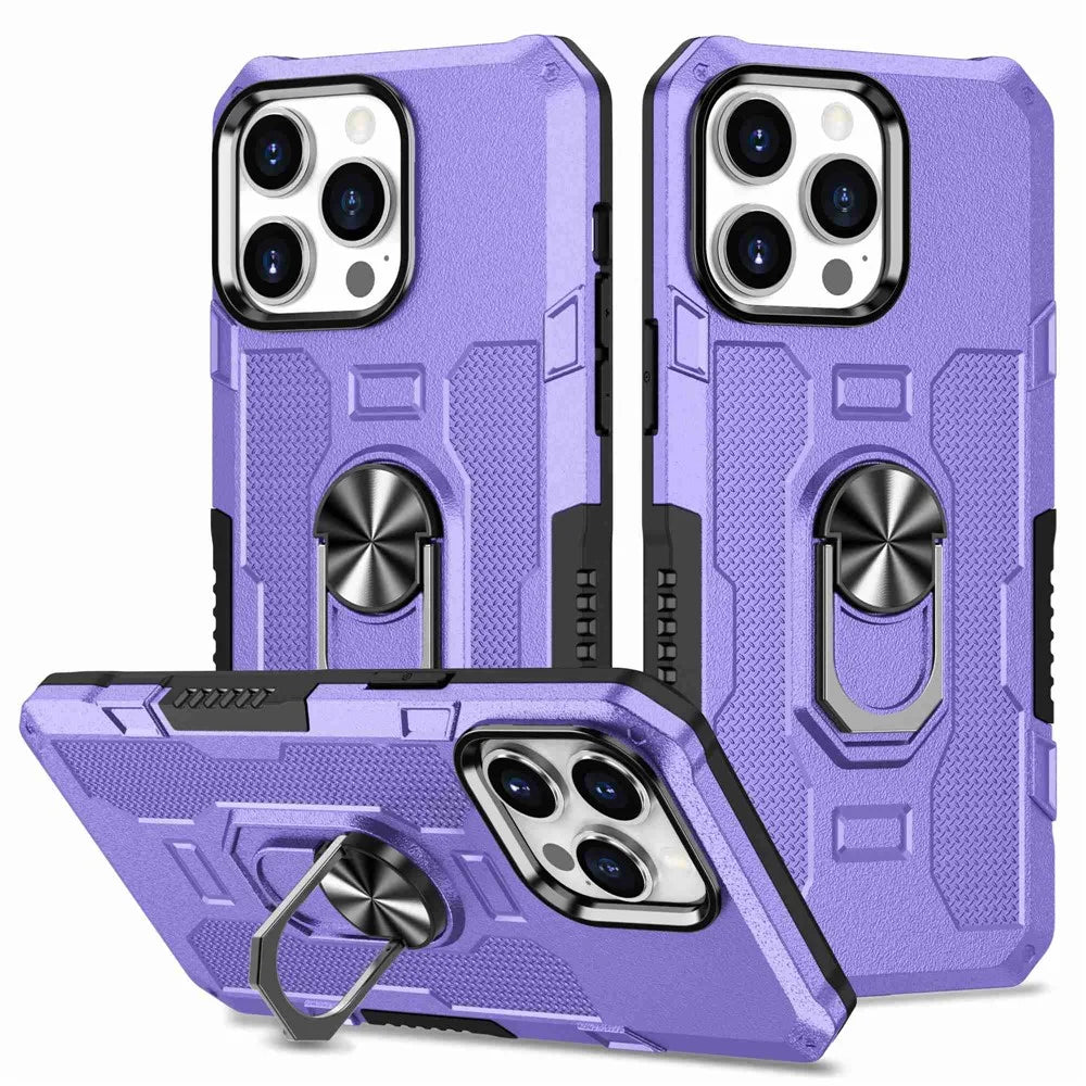 For iPhone 13 Pro 6.1 inch Anti-fall Phone Case Kickstand Anti-scratch PC + TPU Hybrid Back Cover with Ring Holder Built-in Metal Sheet - Purple - 1