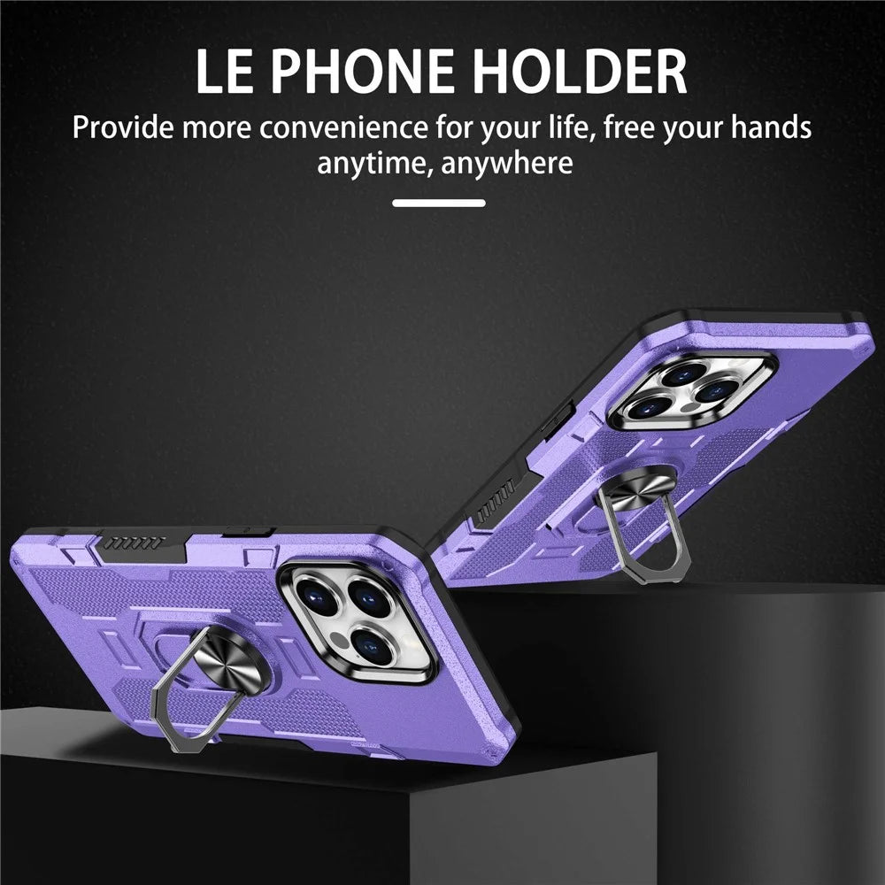 For iPhone 13 Pro 6.1 inch Anti-fall Phone Case Kickstand Anti-scratch PC + TPU Hybrid Back Cover with Ring Holder Built-in Metal Sheet - Purple - 2
