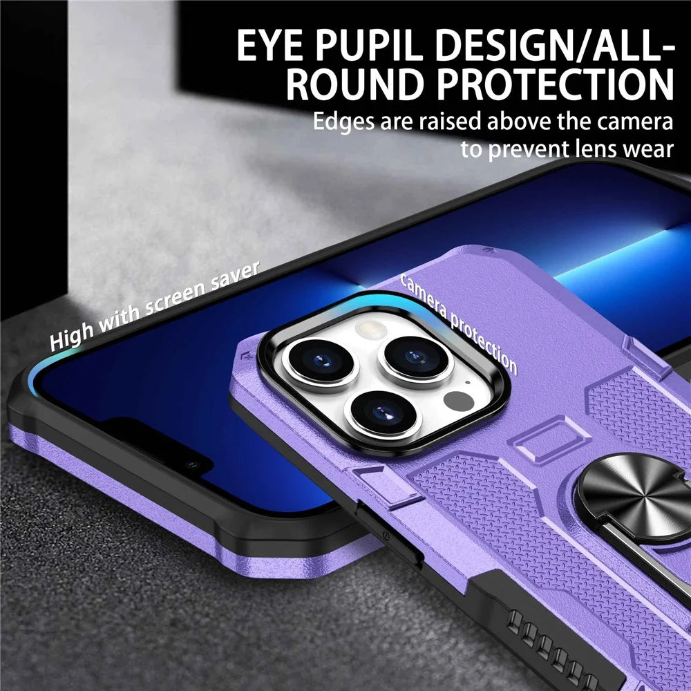 For iPhone 13 Pro 6.1 inch Anti-fall Phone Case Kickstand Anti-scratch PC + TPU Hybrid Back Cover with Ring Holder Built-in Metal Sheet - Purple - 4