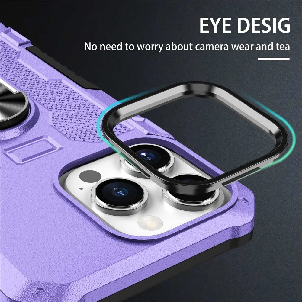 For iPhone 13 Pro 6.1 inch Anti-fall Phone Case Kickstand Anti-scratch PC + TPU Hybrid Back Cover with Ring Holder Built-in Metal Sheet - Purple - 6