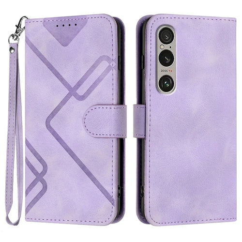 YX0040 For Sony Xperia 1 VI Case with Hand Strap Geometry Leather Phone Cover -  Light Purple - 1