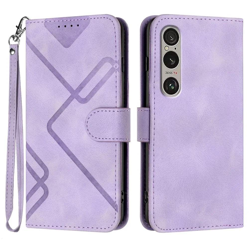 YX0040 For Sony Xperia 1 VI Case with Hand Strap Geometry Leather Phone Cover -  Light Purple - 1