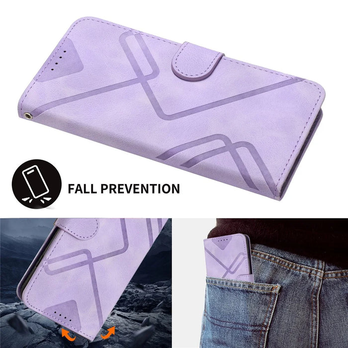 YX0040 For Sony Xperia 1 VI Case with Hand Strap Geometry Leather Phone Cover -  Light Purple - 5