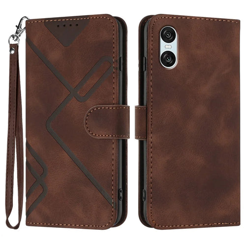 YX0040 For Sony Xperia 10 VI Case Geometry PU Leather Folio Flip Phone Cover - Coffee - 1