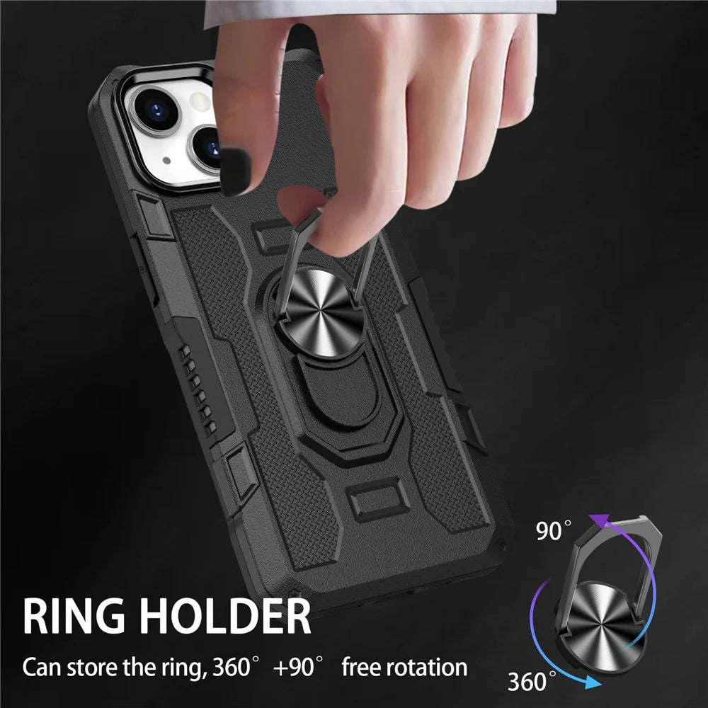 For iPhone 13 mini 5.4 inch Anti-scratch Phone Case Ring Holder Kickstand PC + TPU Phone Back Cover Built-in Metal Sheet - Black - 7