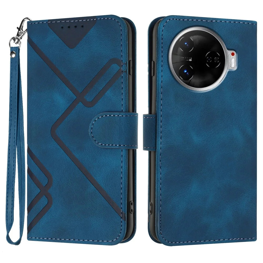 YX0040 For TECNO Camon 30 4G / 5G Case Wallet Card Slots Geometry Leather Phone Cover - Sapphire - 1
