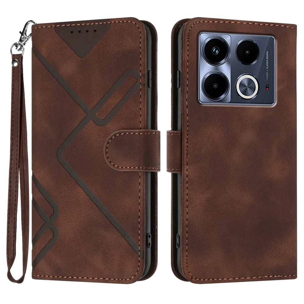 YX0040 For Infinix Note 40 Case Wallet PU Leather Geometry Phone Cover with Strap - Coffee - 1