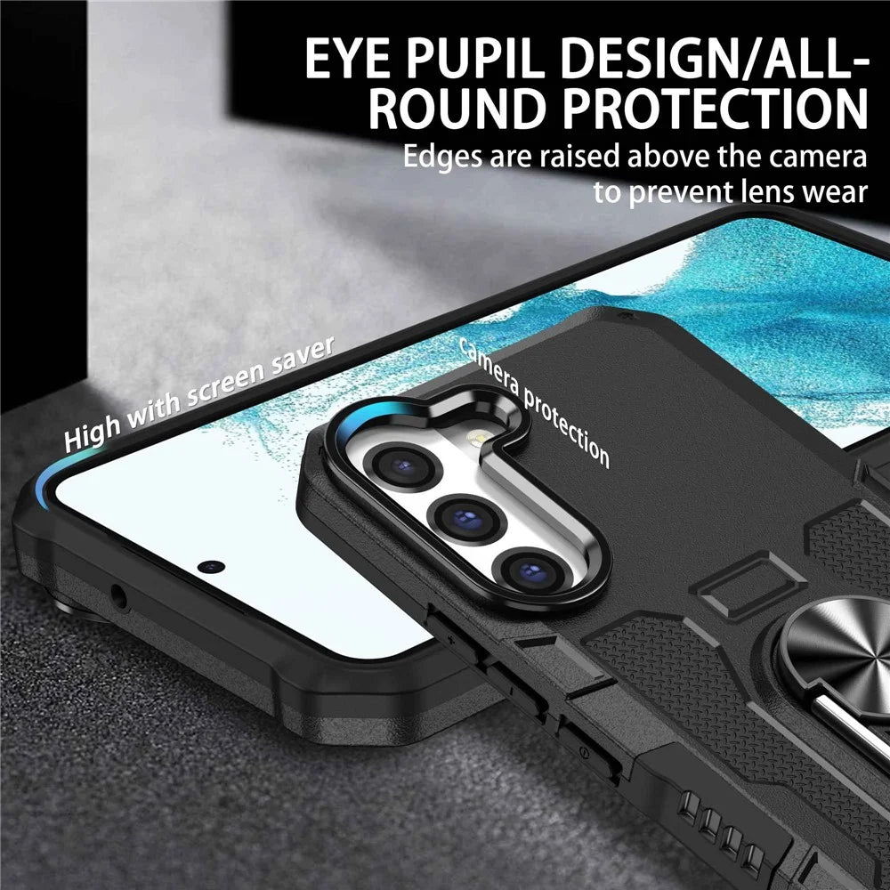 For Samsung Galaxy S22 5G Anti-drop Phone Case Ring Holder Kickstand Protective Phone Cover Built-in Metal Sheet - Black - 4