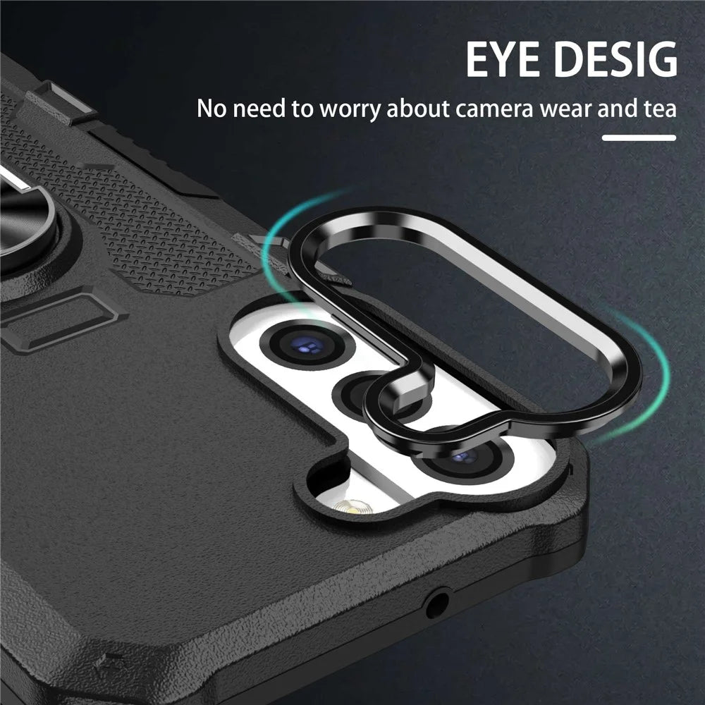 For Samsung Galaxy S22 5G Anti-drop Phone Case Ring Holder Kickstand Protective Phone Cover Built-in Metal Sheet - Black - 6