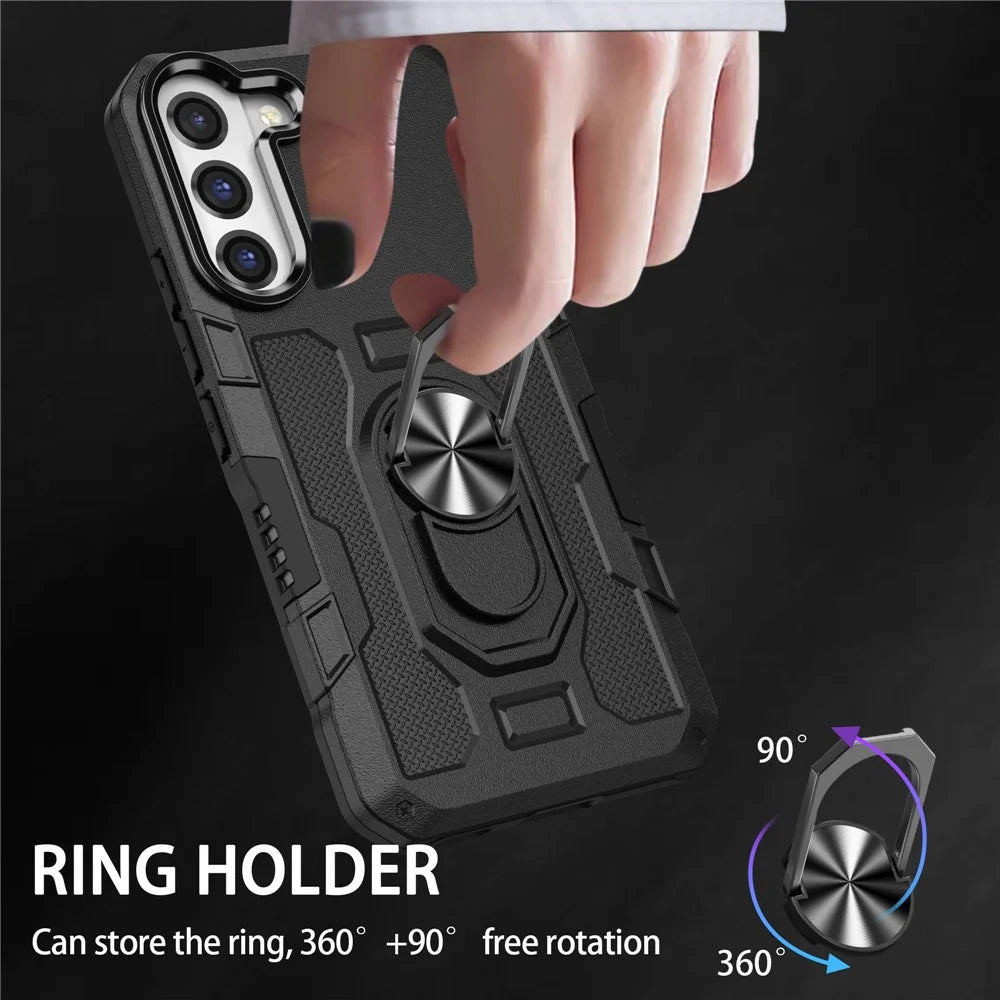 For Samsung Galaxy S22 5G Anti-drop Phone Case Ring Holder Kickstand Protective Phone Cover Built-in Metal Sheet - Black - 7