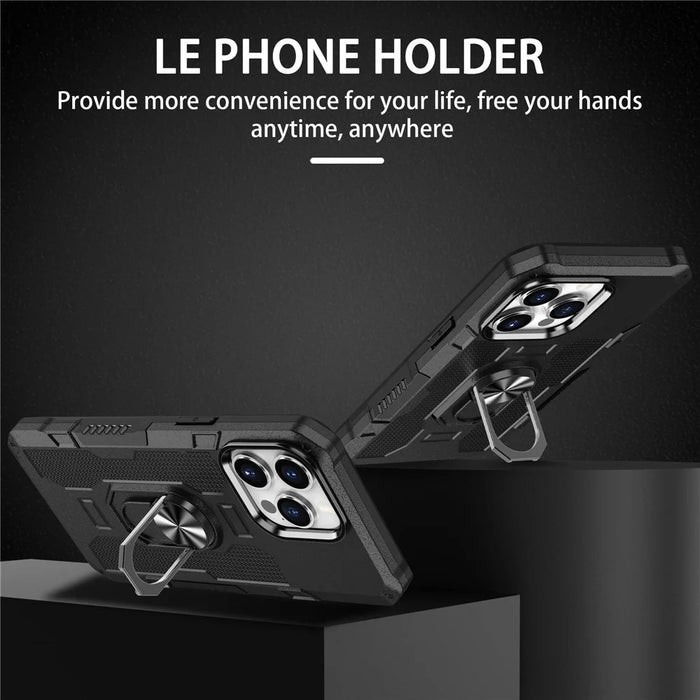 For iPhone 14 Pro Max Shockproof Phone Case Rotatable Ring Holder Kickstand Protective Phone Cover - Black - 2