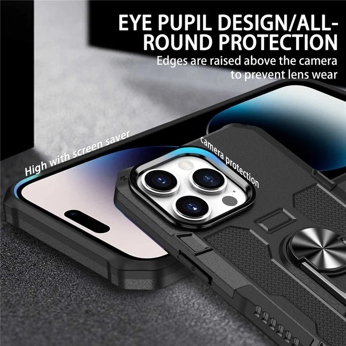 For iPhone 14 Pro Max Shockproof Phone Case Rotatable Ring Holder Kickstand Protective Phone Cover - Black - 4