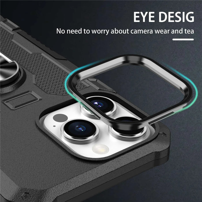 For iPhone 14 Pro Max Shockproof Phone Case Rotatable Ring Holder Kickstand Protective Phone Cover - Black - 6