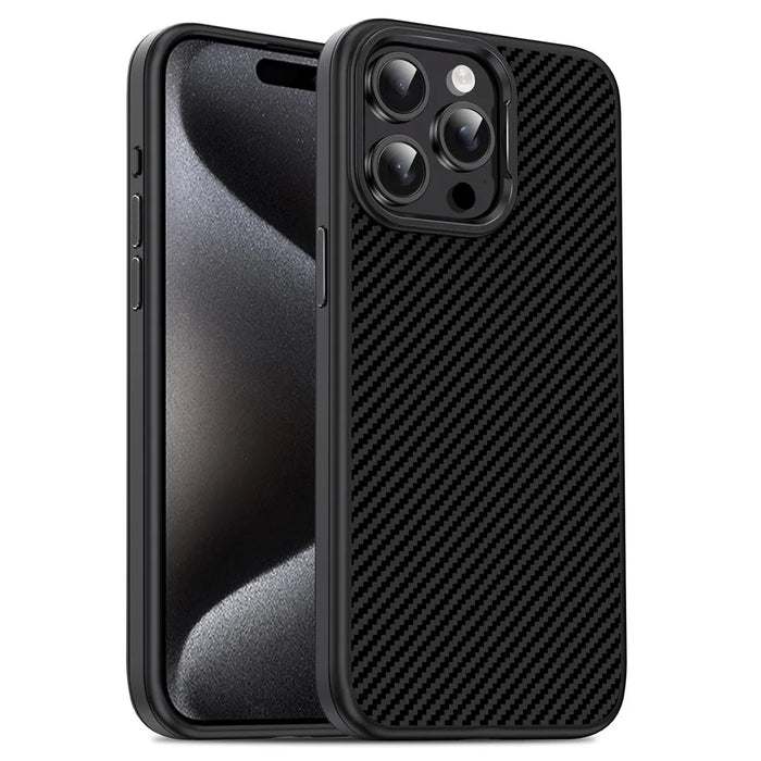 IPAKY For iPhone 14 Pro Max Case Carbon Fiber Texture Slim TPU Phone Cover - Black - 1