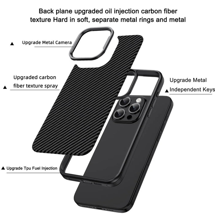 IPAKY For iPhone 14 Pro Max Case Carbon Fiber Texture Slim TPU Phone Cover - Black - 5