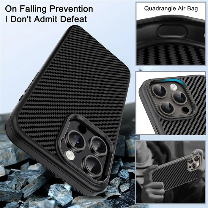 IPAKY For iPhone 14 Pro Case Carbon Fiber Texture TPU Phone Protector - Black - 7