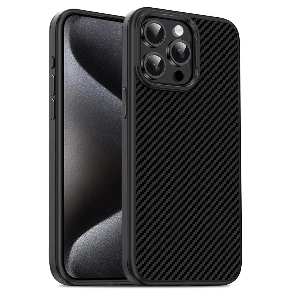 IPAKY For iPhone 13 Pro Max Case Carbon Fiber Texture Shockproof TPU Phone Cover - Black - 1