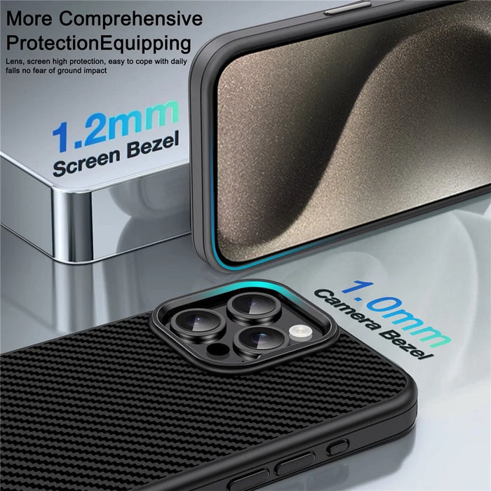 IPAKY For iPhone 13 Pro Max Case Carbon Fiber Texture Shockproof TPU Phone Cover - Black - 4