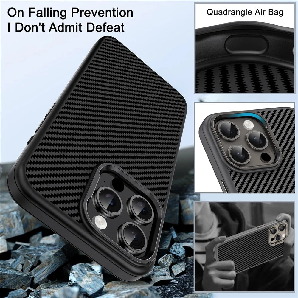 IPAKY For iPhone 13 Pro Max Case Carbon Fiber Texture Shockproof TPU Phone Cover - Black - 7