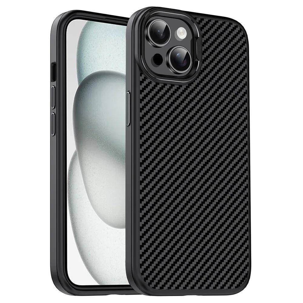 IPAKY For iPhone 13 Shockproof Case Carbon Fiber Texture TPU Phone Cover - Black - 1