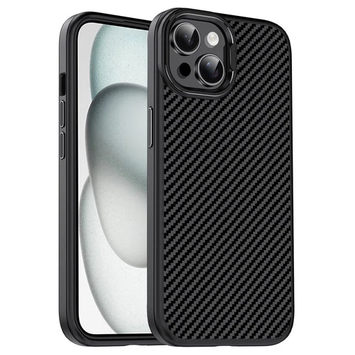 IPAKY For iPhone 13 Shockproof Case Carbon Fiber Texture TPU Phone Cover - Black - 1