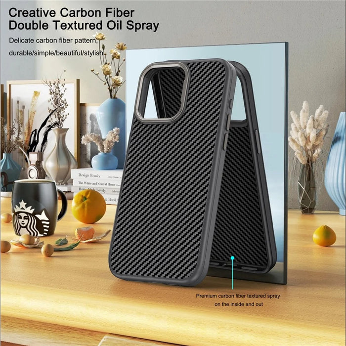 IPAKY For iPhone 13 Shockproof Case Carbon Fiber Texture TPU Phone Cover - Black - 2
