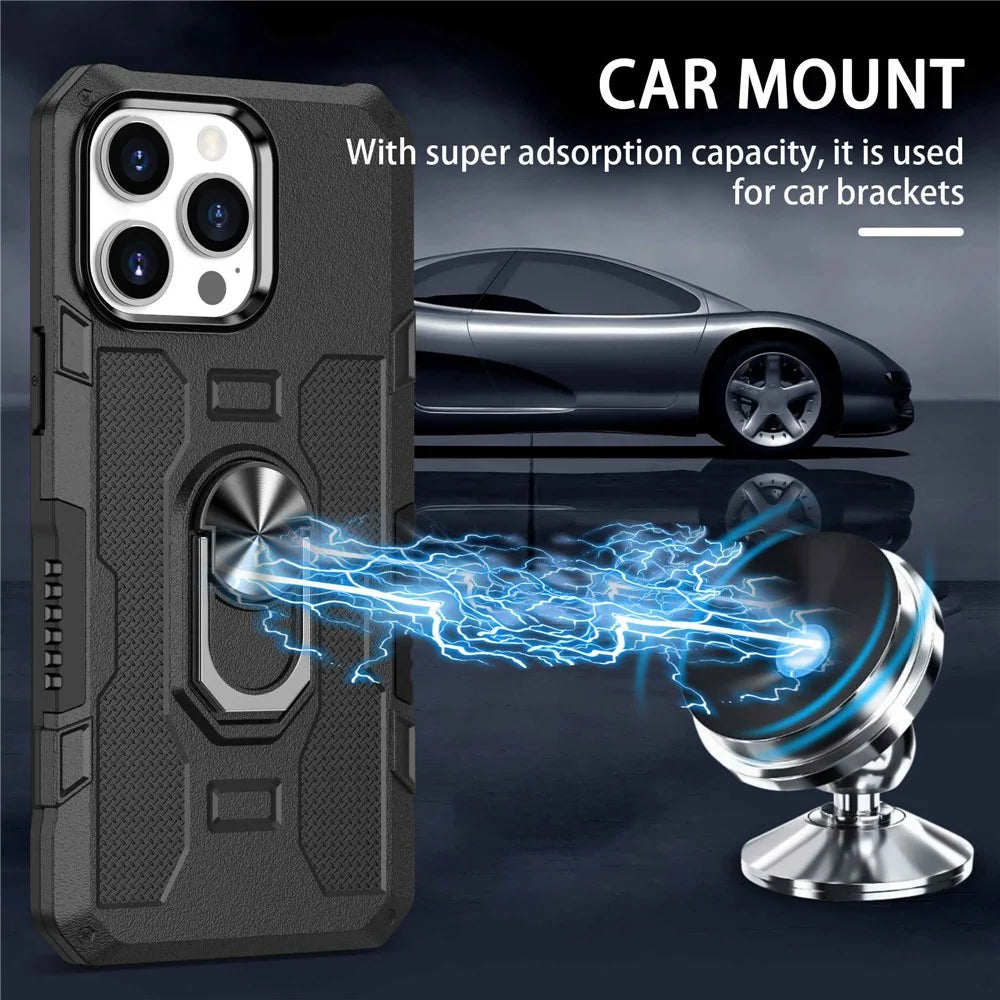 Kickstand Phone Cover For iPhone 14 Pro, Scratch-Resistant PC + TPU Phone Case with Metal Ring Holder Built-in Metal Sheet - Black - 5