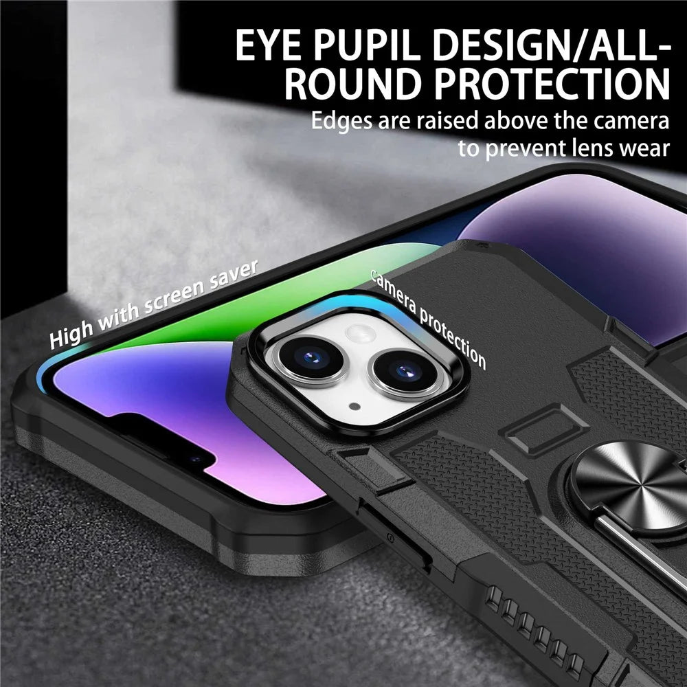 Anti-drop PC + TPU Phone Cover For iPhone 14 Plus, Anti-wear Phone Case Kickstand with Metal Ring Holder Built-in Metal Sheet - Black - 4