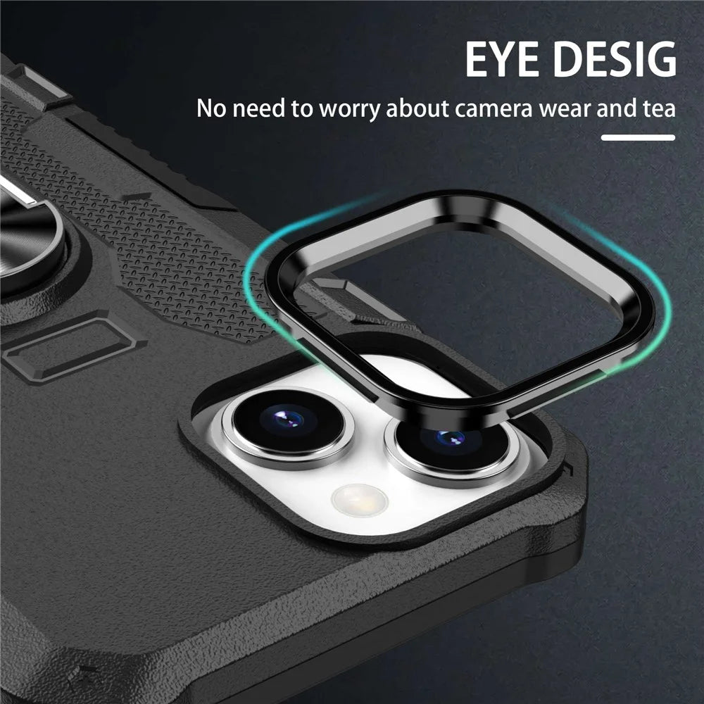 Anti-drop PC + TPU Phone Cover For iPhone 14 Plus, Anti-wear Phone Case Kickstand with Metal Ring Holder Built-in Metal Sheet - Black - 6