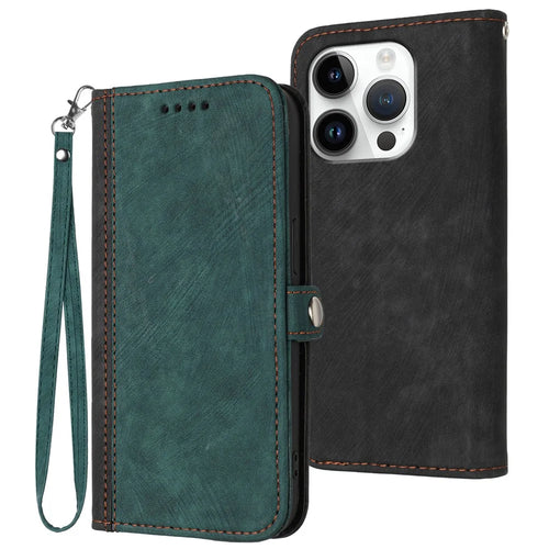 YX0020 For iPhone 16 Pro Max Case Phone Leather Cover Dual Magnetic Clasps - Blackish Green - 1