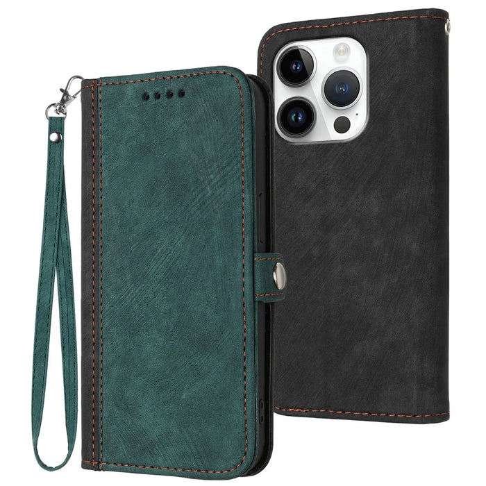YX0020 For iPhone 16 Pro Max Case Phone Leather Cover Dual Magnetic Clasps - Blackish Green - 1