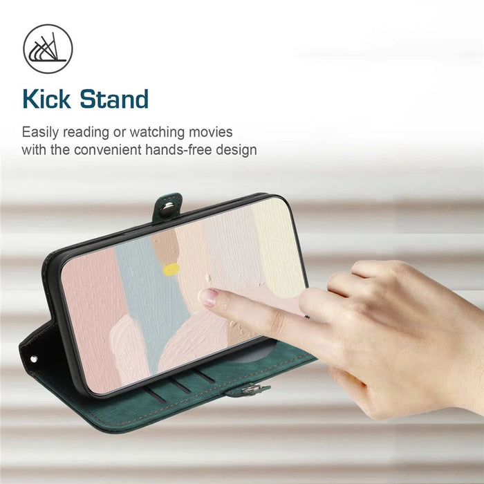 YX0020 For iPhone 16 Pro Max Case Phone Leather Cover Dual Magnetic Clasps - Blackish Green - 3