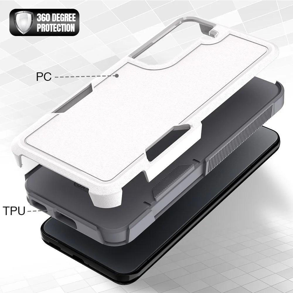 For Samsung Galaxy S22 5G Hard PC + Soft TPU Dual Layer Protection Case Anti-scratch Phone Cover - White - 4