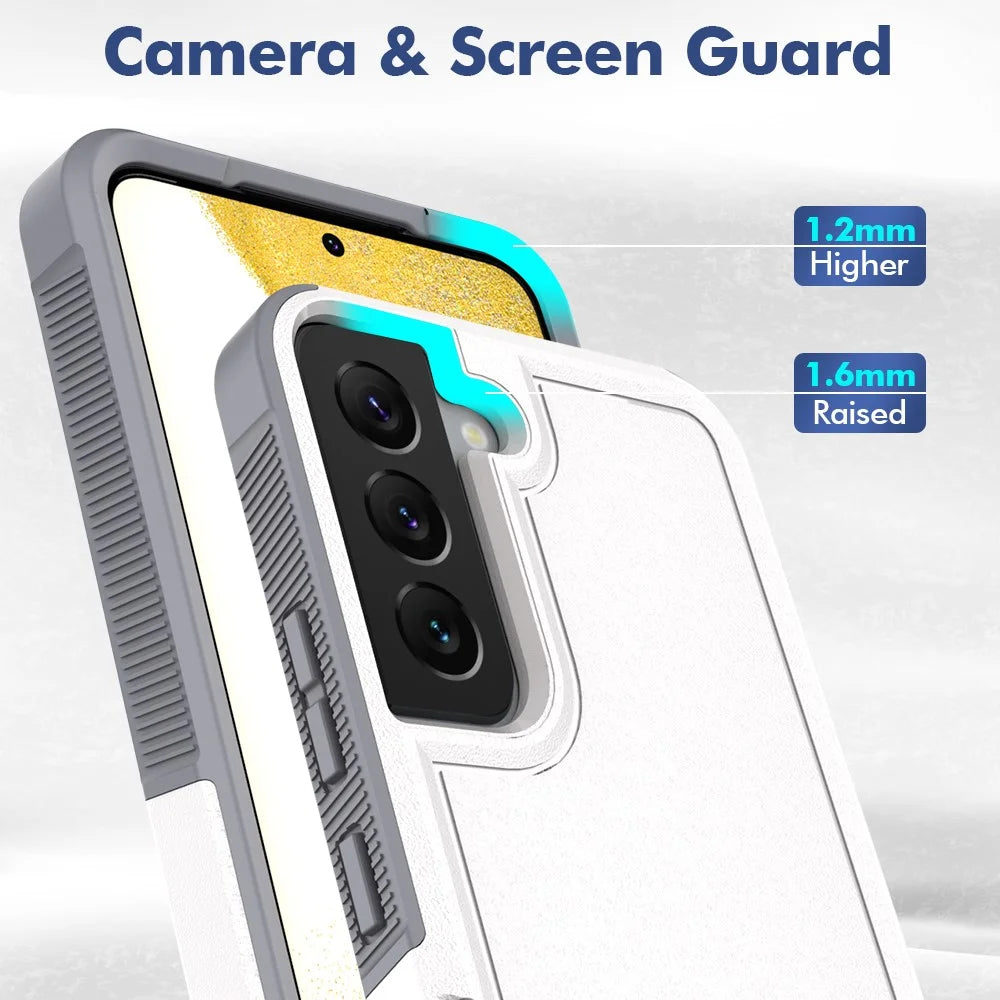 For Samsung Galaxy S22 5G Hard PC + Soft TPU Dual Layer Protection Case Anti-scratch Phone Cover - White - 5