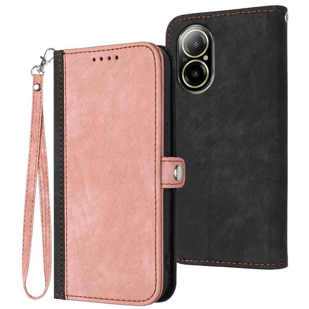 YX0020 For Realme C67 4G Case Wallet Skin-Touch PU Leather Stand Phone Cover - Pink - 1