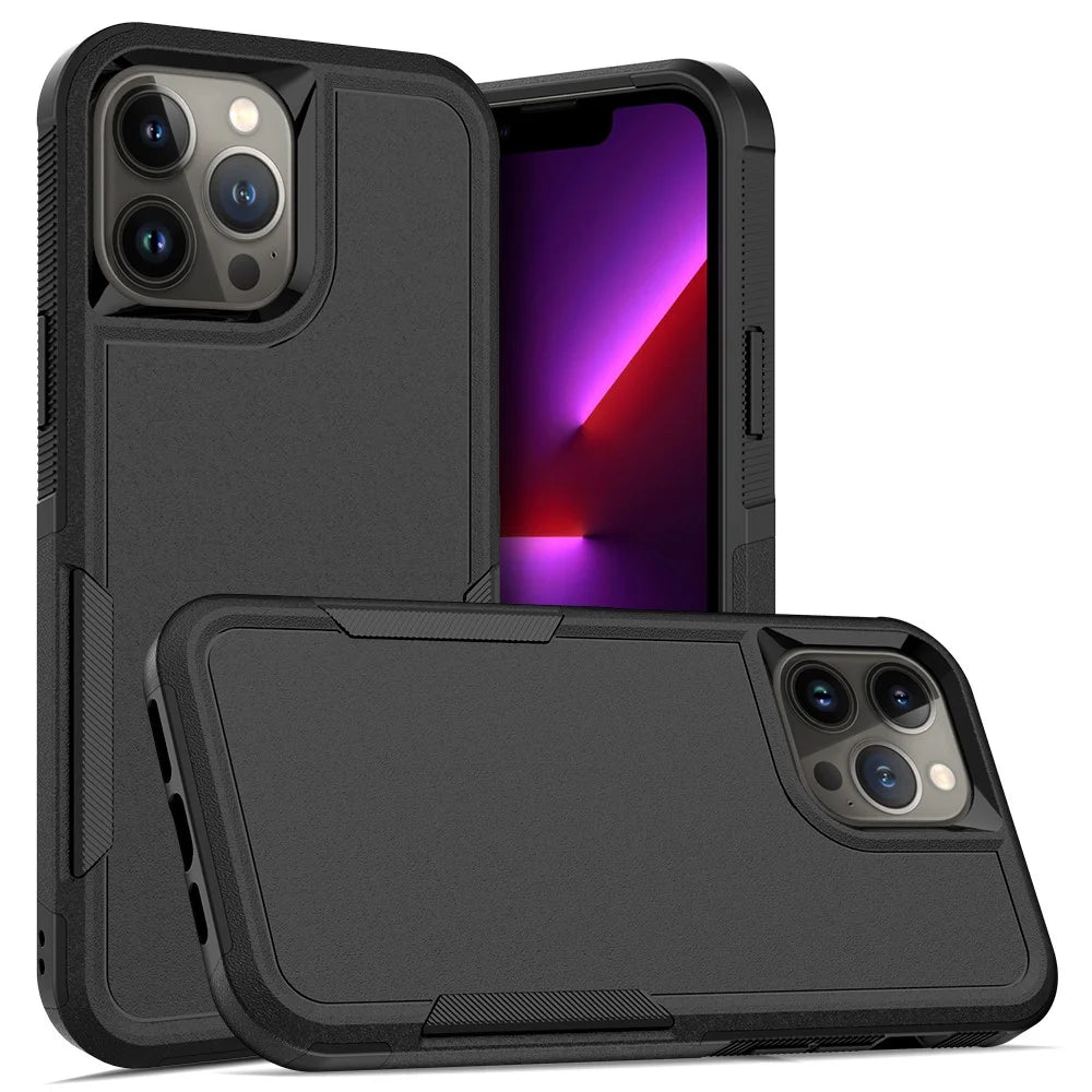 For iPhone 13 Pro Max 6.7 inch PC + Soft TPU Dual Layer Protection Case Anti-scratch Phone Shell - Black - 1