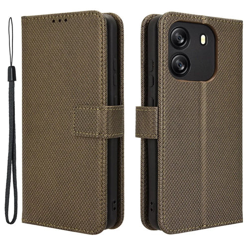 For Blackview Wave 6C Case Diamond Texture Leather Phone Cover with TPU Inner Shell - Brown - 1