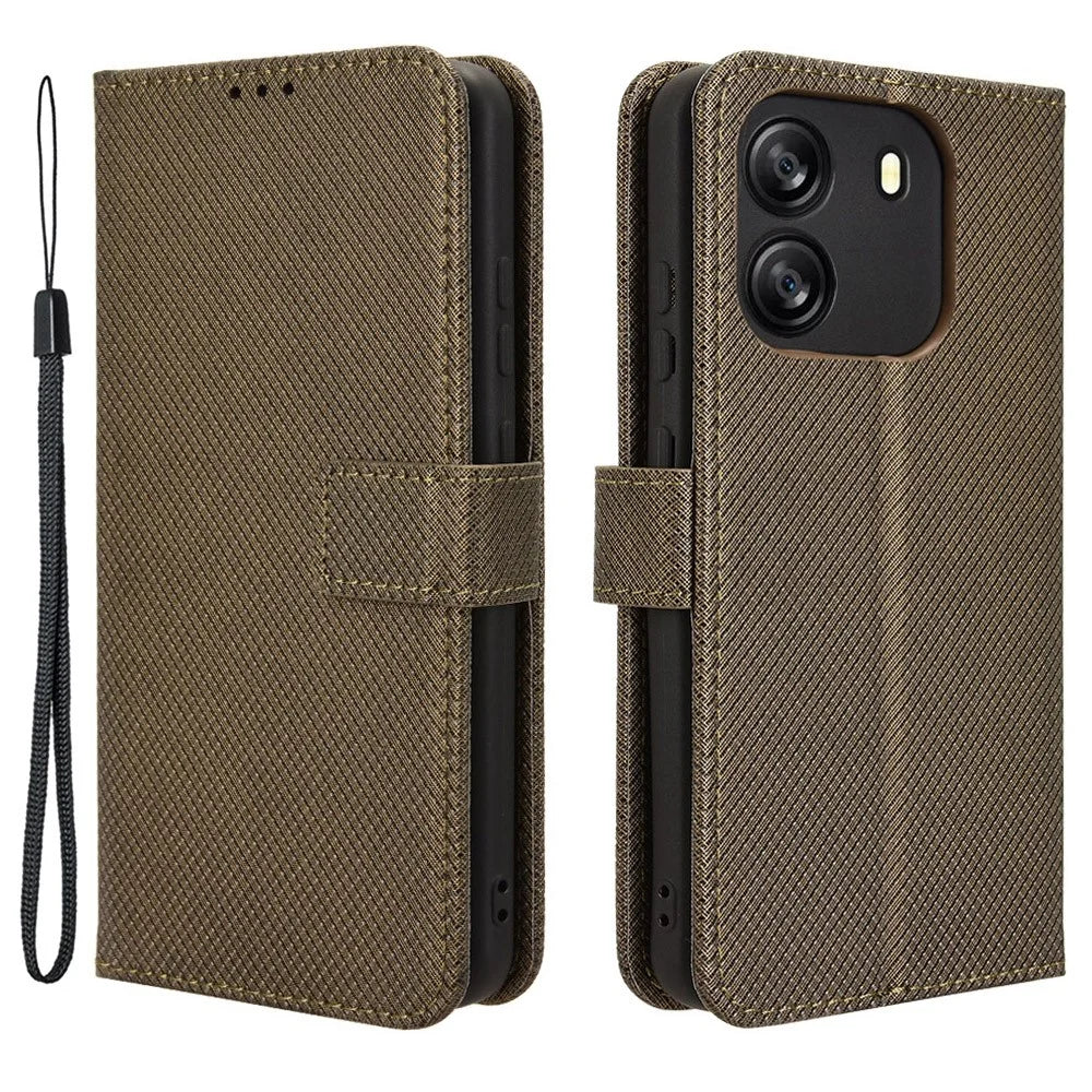 For Blackview Wave 6C Case Diamond Texture Leather Phone Cover with TPU Inner Shell - Brown - 1