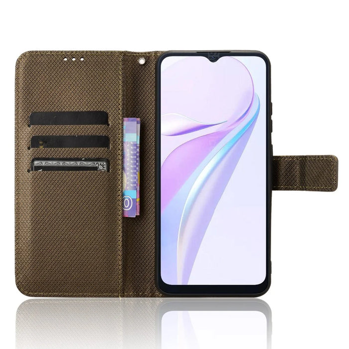 For Blackview Wave 6C Case Diamond Texture Leather Phone Cover with TPU Inner Shell - Brown - 2