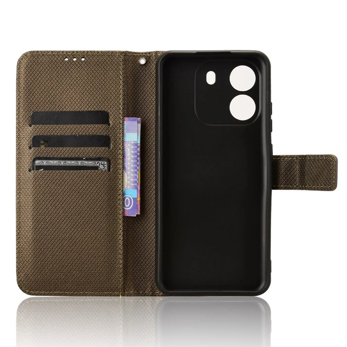 For Blackview Wave 6C Case Diamond Texture Leather Phone Cover with TPU Inner Shell - Brown - 4