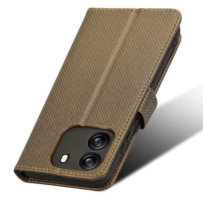 For Blackview Wave 6C Case Diamond Texture Leather Phone Cover with TPU Inner Shell - Brown - 5
