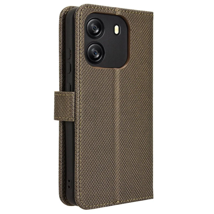 For Blackview Wave 6C Case Diamond Texture Leather Phone Cover with TPU Inner Shell - Brown - 7