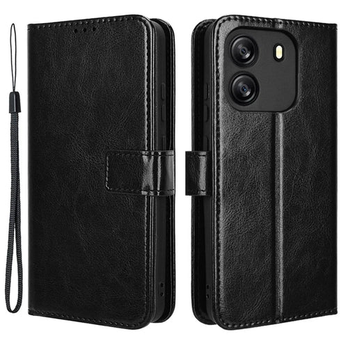 For Blackview Wave 6C Case Crazy Horse Texture Leather Phone Cover Horizontal Viewing Stand - Black - 1