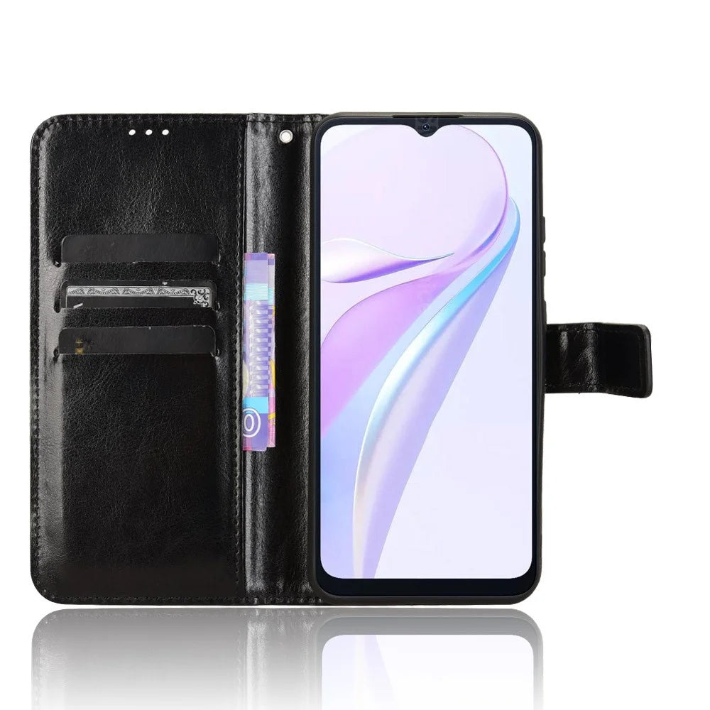 For Blackview Wave 6C Case Crazy Horse Texture Leather Phone Cover Horizontal Viewing Stand - Black - 2