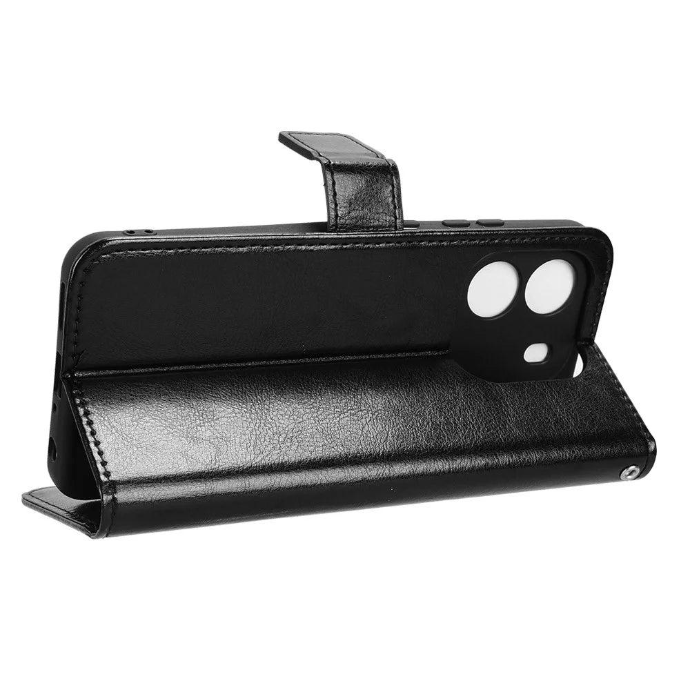 For Blackview Wave 6C Case Crazy Horse Texture Leather Phone Cover Horizontal Viewing Stand - Black - 3