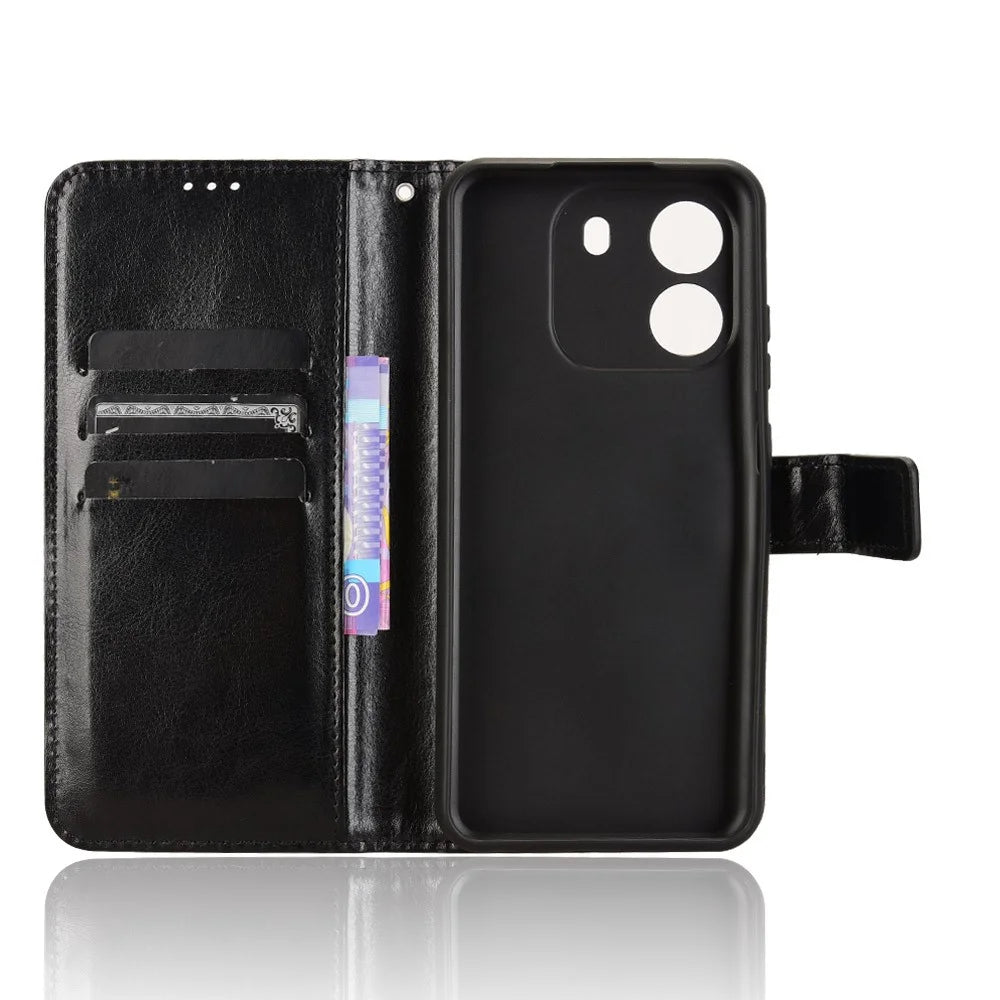 For Blackview Wave 6C Case Crazy Horse Texture Leather Phone Cover Horizontal Viewing Stand - Black - 4