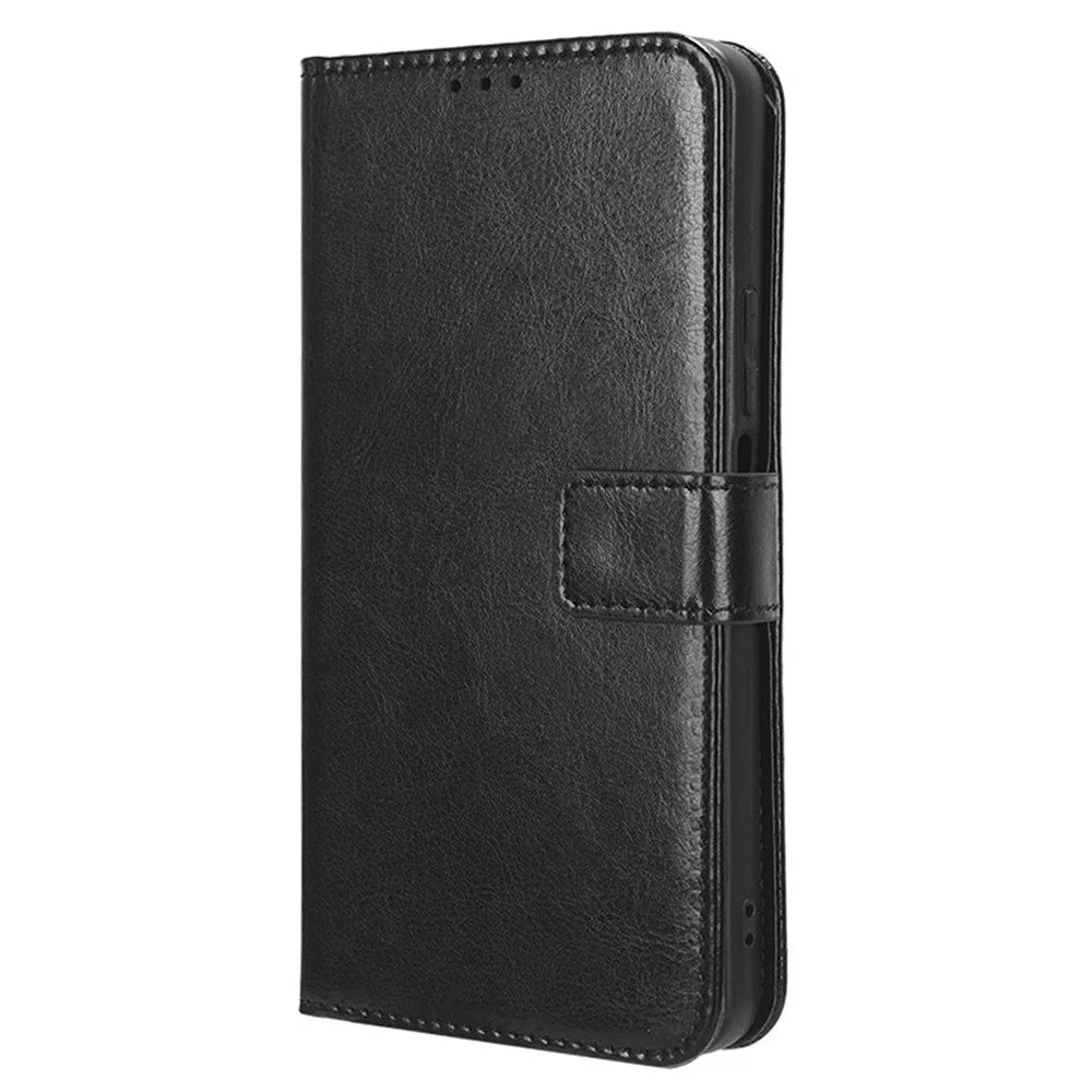 For Blackview Wave 6C Case Crazy Horse Texture Leather Phone Cover Horizontal Viewing Stand - Black - 5