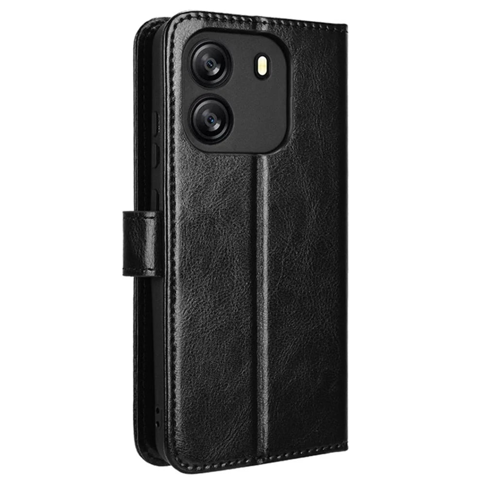 For Blackview Wave 6C Case Crazy Horse Texture Leather Phone Cover Horizontal Viewing Stand - Black - 6