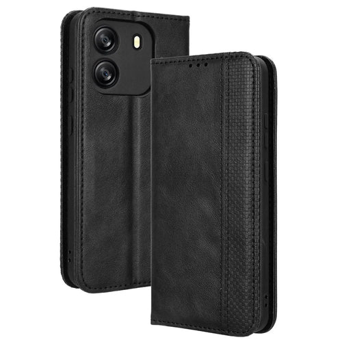 For Blackview Wave 6C Case Magnetic Closure Vintage Leather Wallet Phone Cover - Black - 1